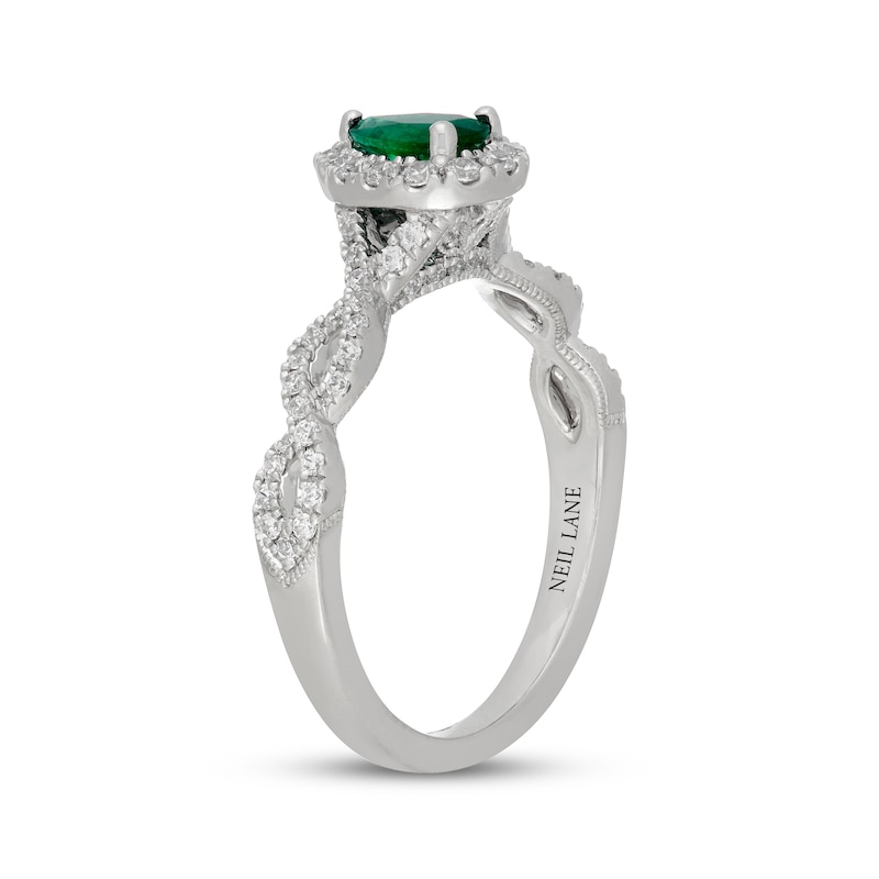 Main Image 5 of Neil Lane Pear-Shaped Natural Emerald & Diamond Halo Engagement Ring 3/8 ct tw 14K White Gold