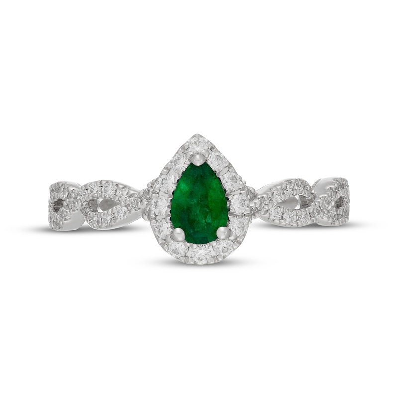 Main Image 6 of Neil Lane Pear-Shaped Natural Emerald & Diamond Halo Engagement Ring 3/8 ct tw 14K White Gold