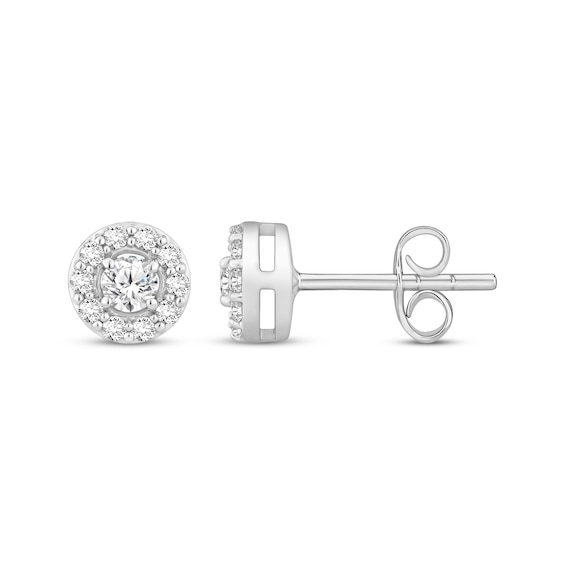 Diamond Halo Stud Earrings 1/ ct tw 10K White Gold