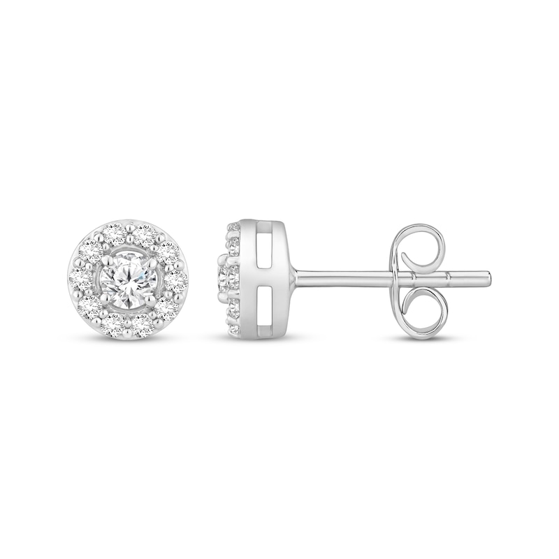 Main Image 1 of Diamond Halo Stud Earrings 1/2 ct tw 10K White Gold