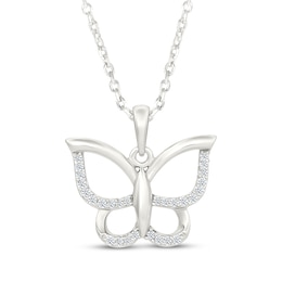 Diamond Butterfly Necklace 1/8 ct tw Sterling Silver 18"