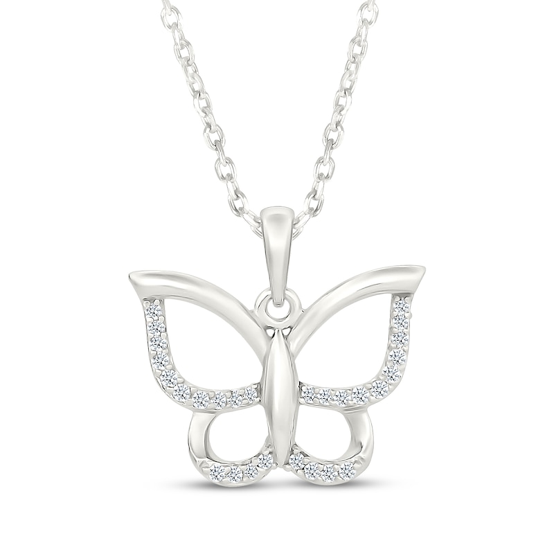 Main Image 1 of Diamond Butterfly Necklace 1/8 ct tw Sterling Silver 18"
