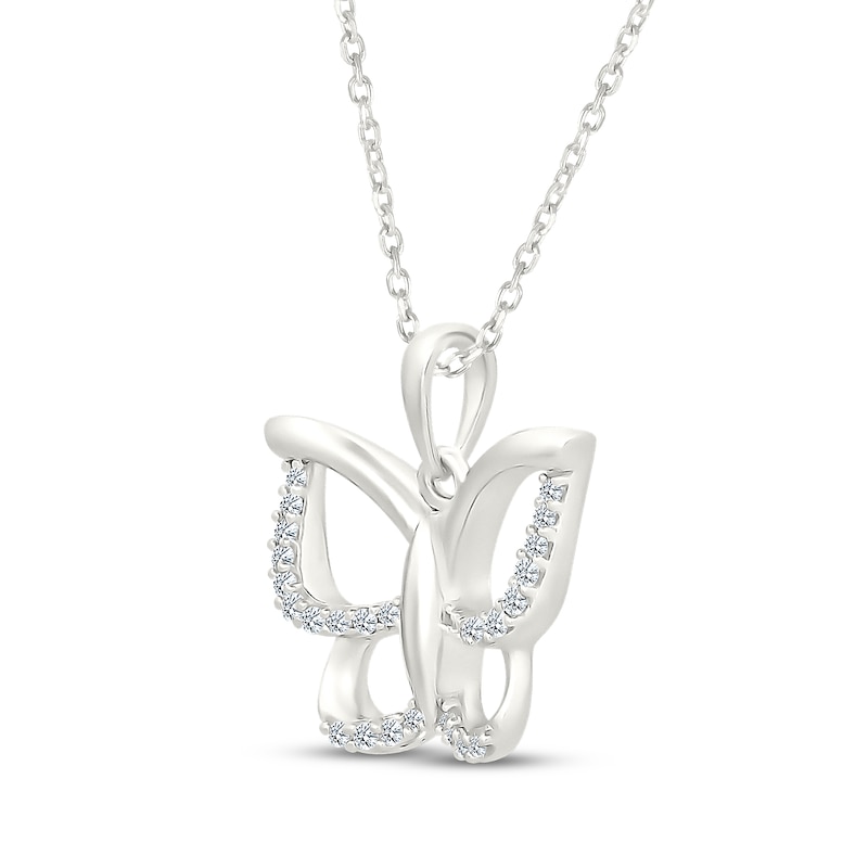 Main Image 2 of Diamond Butterfly Necklace 1/8 ct tw Sterling Silver 18"