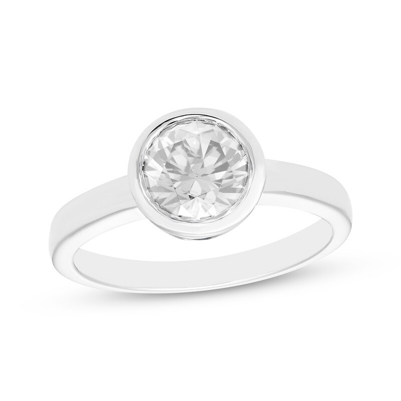 White Lab-Created Sapphire Solitaire Bezel-Set Ring Sterling Silver