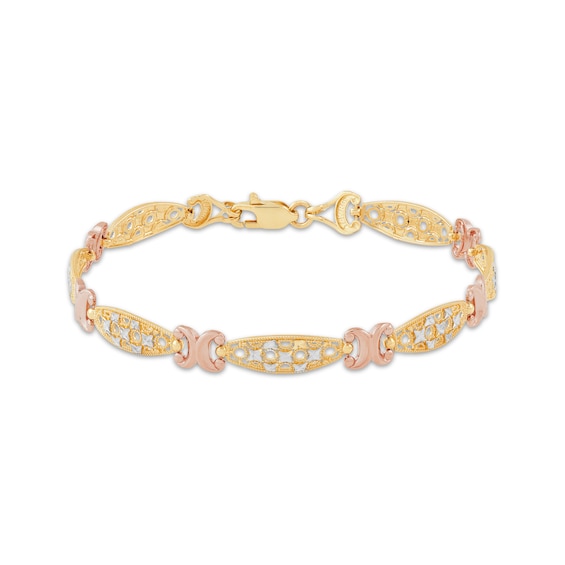 Ellipse-Link Bracelet 14K Tri-Tone Gold 7.5"