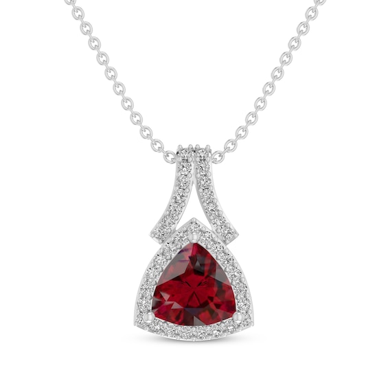Trillion-Cut Lab-Created Ruby & White Lab-Created Sapphire Necklace Sterling Silver 18"