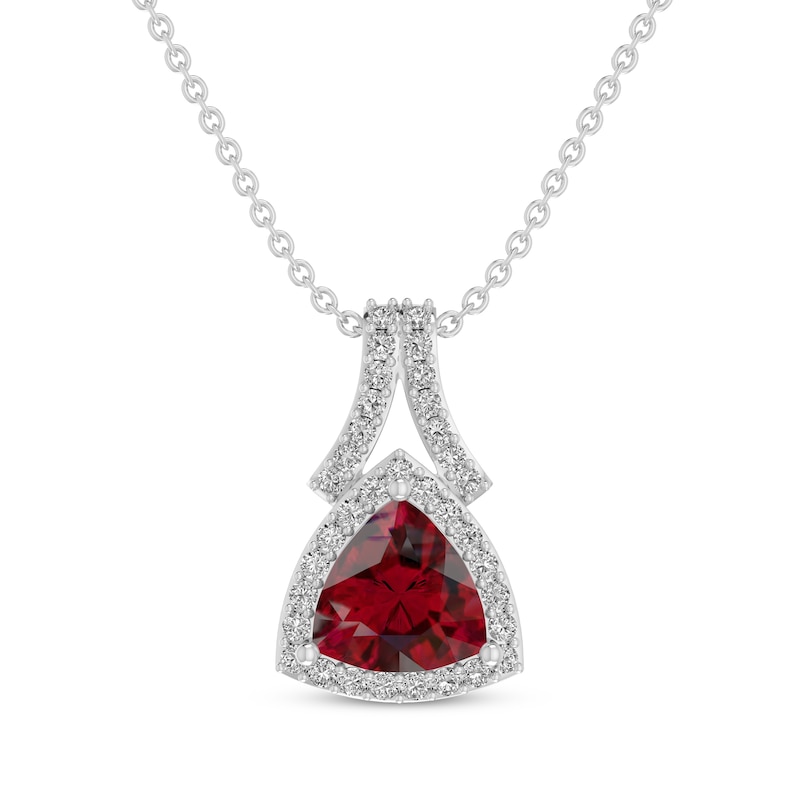 Main Image 1 of Trillion-Cut Lab-Created Ruby & White Lab-Created Sapphire Necklace Sterling Silver 18"