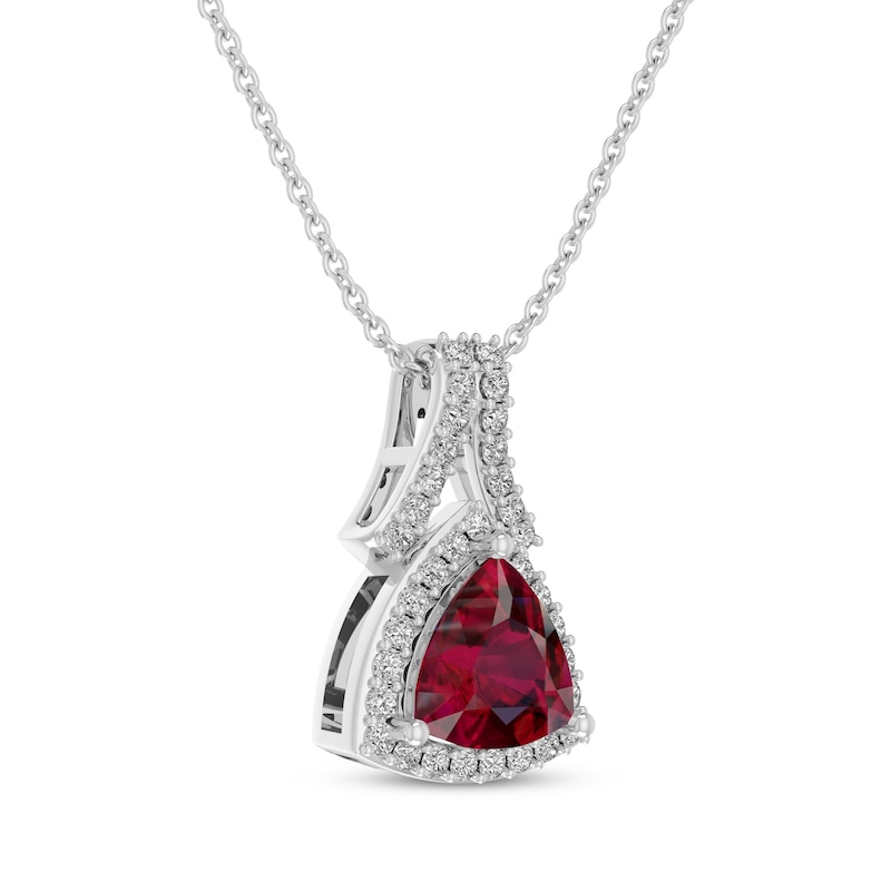 Main Image 2 of Trillion-Cut Lab-Created Ruby & White Lab-Created Sapphire Necklace Sterling Silver 18"