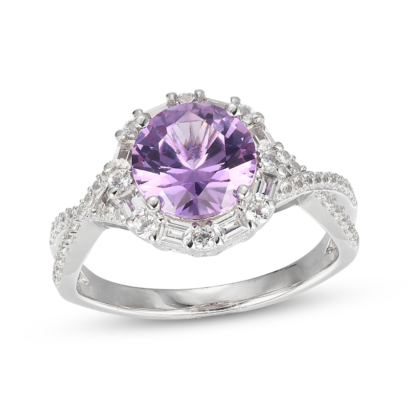 Main Image 1 of Round-Cut Amethyst & White Lab-Created Sapphire Ring Sterling Silver