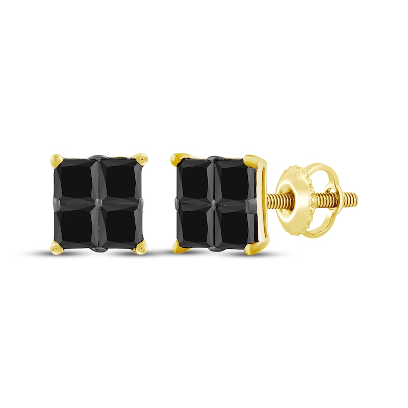 Main Image 1 of Men's Square-Cut Black Diamond Quad Stud Earrings 1 ct tw 10K Yellow Gold
