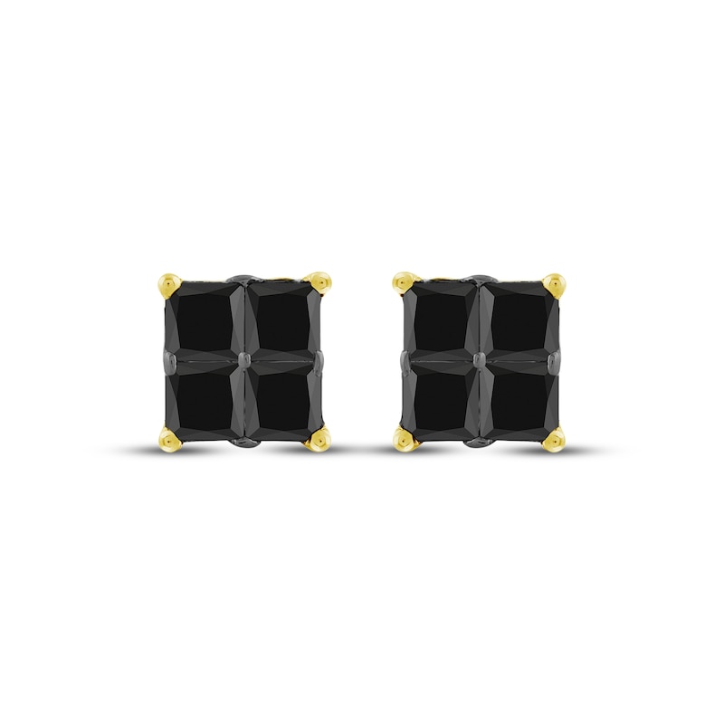 Main Image 2 of Men's Square-Cut Black Diamond Quad Stud Earrings 1 ct tw 10K Yellow Gold