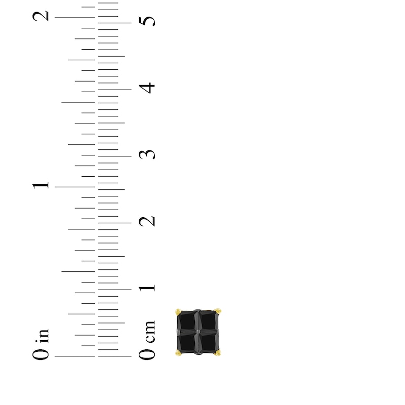 Main Image 4 of Men's Square-Cut Black Diamond Quad Stud Earrings 1 ct tw 10K Yellow Gold