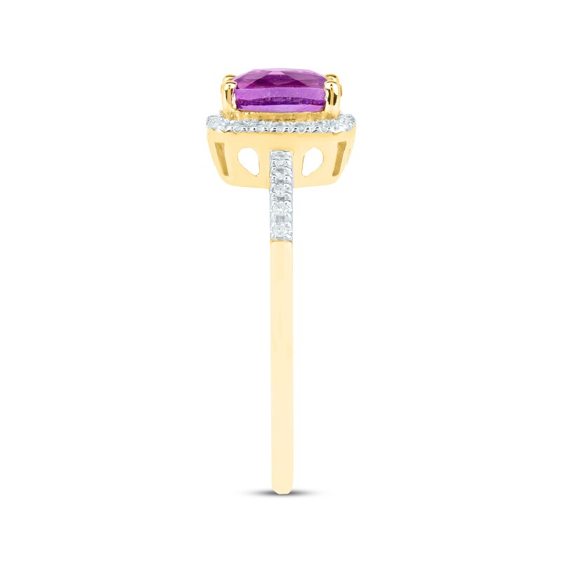 Main Image 2 of Cushion-Cut Amethyst & Diamond Halo Ring 1/10 ct tw 14K Yellow Gold