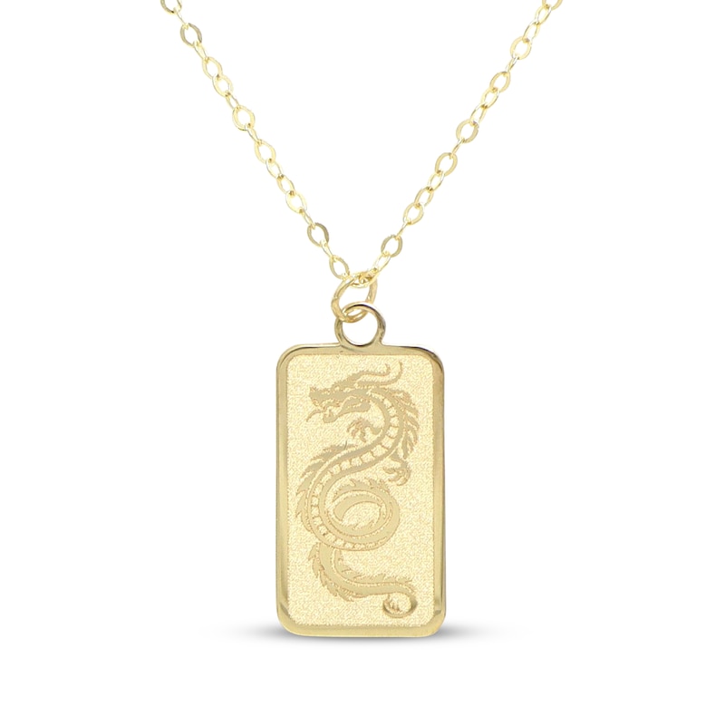 Main Image 1 of Dragon Dog Tag Necklace 14K Yellow Gold 18"