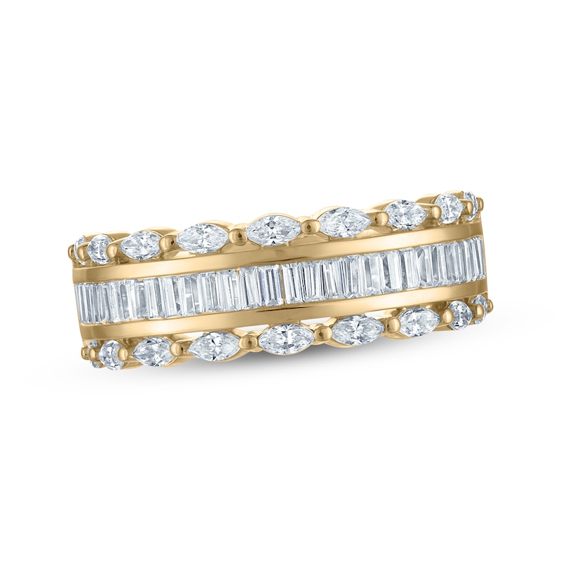 Main Image 1 of Marquise & Baguette-Cut Diamond Three-Row Anniversary Ring 1 ct tw 14K Yellow Gold