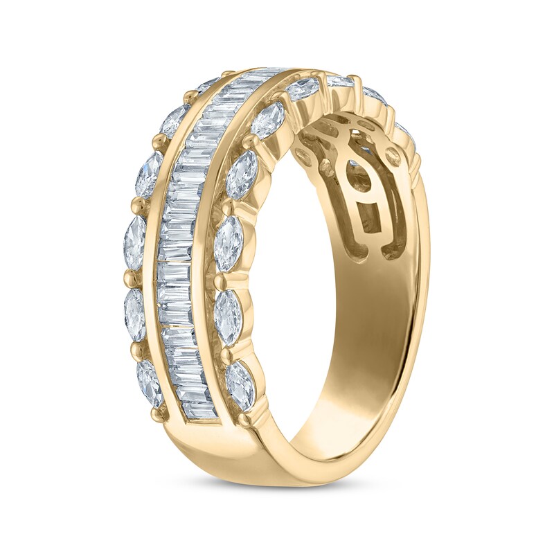 Main Image 2 of Marquise & Baguette-Cut Diamond Three-Row Anniversary Ring 1 ct tw 14K Yellow Gold