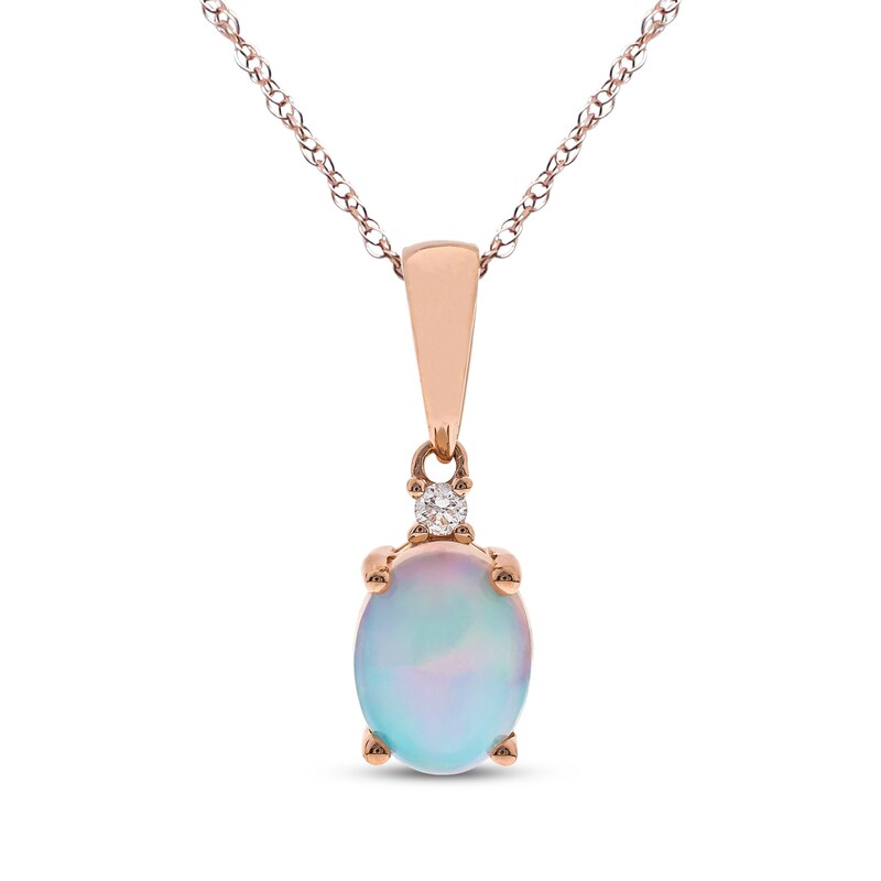 Main Image 1 of Oval-Cut Natural Opal & Diamond Accent Necklace 10K Rose Gold 18"