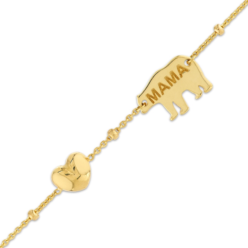 Main Image 2 of Mama Bear & Heart Charm Bracelet 14K Yellow Gold 7.25"