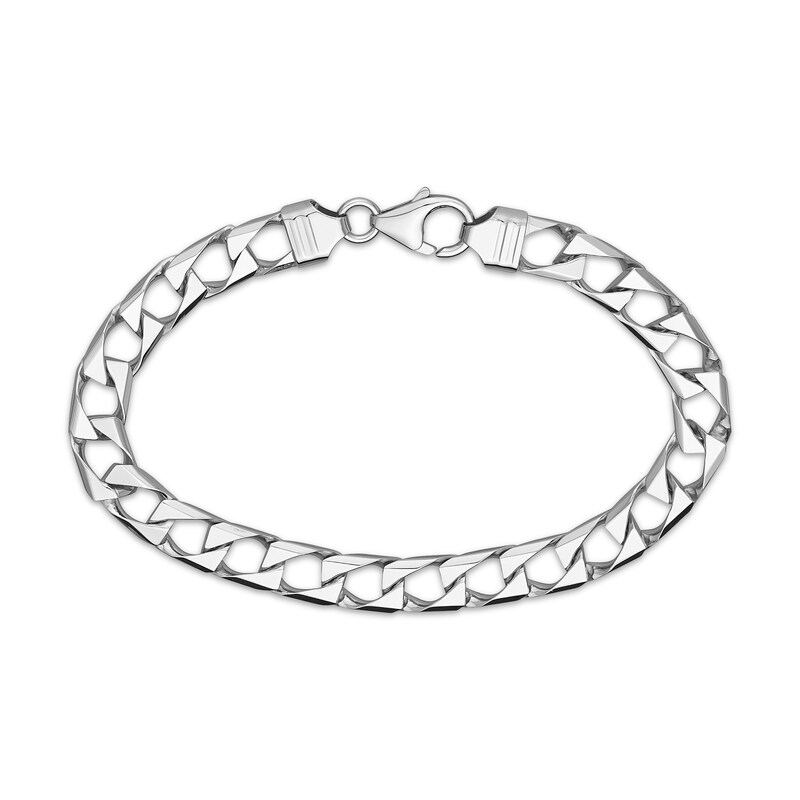 Main Image 1 of Diamond-Cut Square Curb Chain Bracelet Solid Sterling Silver 8.5"