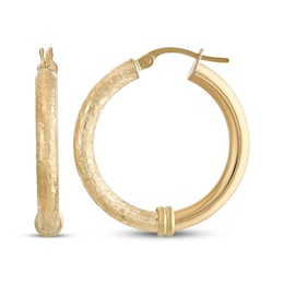 Reaura Textured Hoop Earrings Repurposed 14K Yellow Gold 26mm