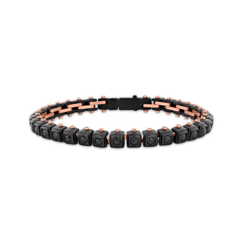 Main Image 1 of Men's Black Spinel Link Bracelet Black & Rose Stainless Steel 8.5"