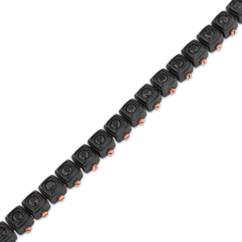 Main Image 2 of Men's Black Spinel Link Bracelet Black & Rose Stainless Steel 8.5"