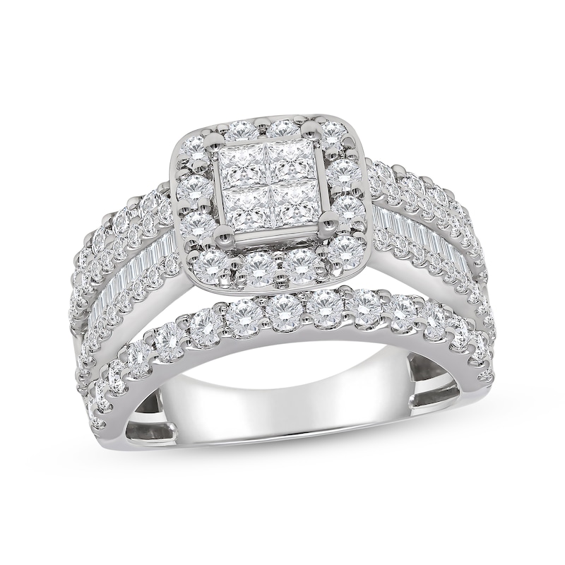 Main Image 1 of Adore Princess-Cut Quad Diamond Halo Engagement Ring 2 ct tw 10K White Gold
