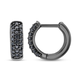 Men's Black Diamond Huggie Hoop Earrings 3/4 ct tw Black Rhodium-Plated Sterling Silver