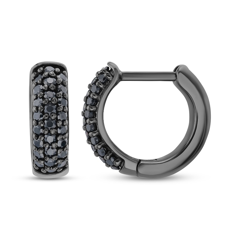 Main Image 1 of Men's Black Diamond Huggie Hoop Earrings 3/4 ct tw Black Rhodium-Plated Sterling Silver