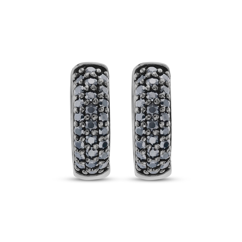 Main Image 2 of Men's Black Diamond Huggie Hoop Earrings 3/4 ct tw Black Rhodium-Plated Sterling Silver