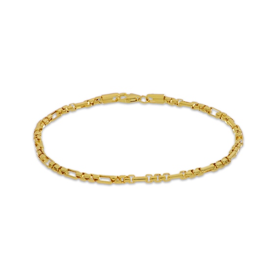 Diamond-Cut Short & Long Link Box Chain Bracelet 3.5mm Hollow 10K Yellow Gold 8.5"