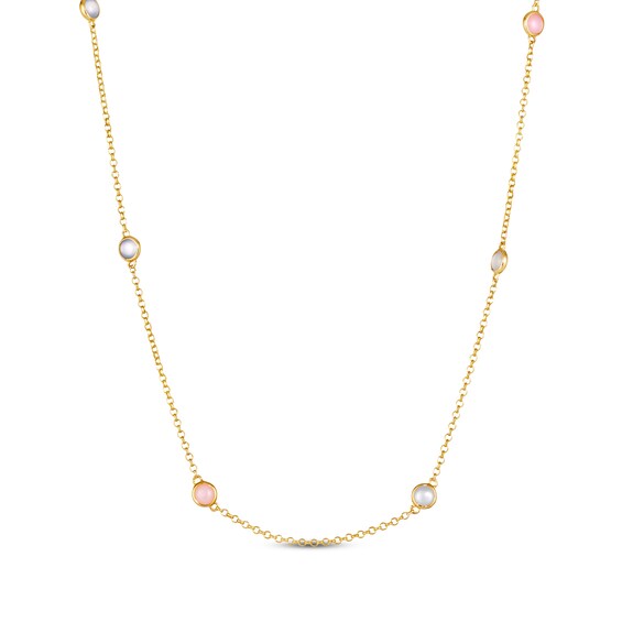 Le Vian Moonstone, Blue Chalcedony & Pink Opal Station Necklace 14K Honey Gold 17"