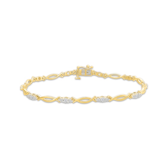 Diamond Three-Stone Link Bracelet 1/4 ct tw 10K Yellow Gold 7.25"