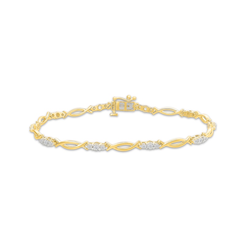 Main Image 1 of Diamond Three-Stone Link Bracelet 1/4 ct tw 10K Yellow Gold 7.25"