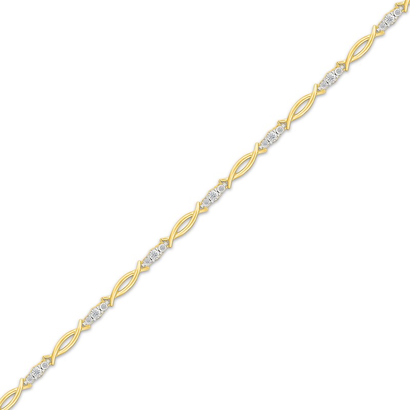 Main Image 2 of Diamond Three-Stone Link Bracelet 1/4 ct tw 10K Yellow Gold 7.25"