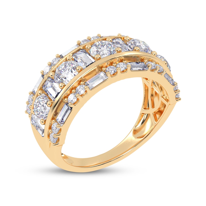 Main Image 2 of KAY Lab-Grown Diamonds Baguette & Round-Cut Three-Row Ring 2 ct tw 14K Yellow Gold