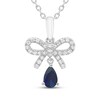 Thumbnail Image 1 of Pear-Shaped Blue Lab-Created Sapphire & White Lab-Created Sapphire Bow Drop Necklace Sterling Silver 18"