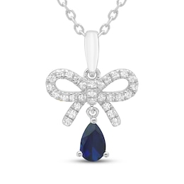 Pear-Shaped Blue Lab-Created Sapphire & White Lab-Created Sapphire Bow Drop Necklace Sterling Silver 18"