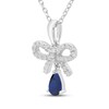 Thumbnail Image 2 of Pear-Shaped Blue Lab-Created Sapphire & White Lab-Created Sapphire Bow Drop Necklace Sterling Silver 18"