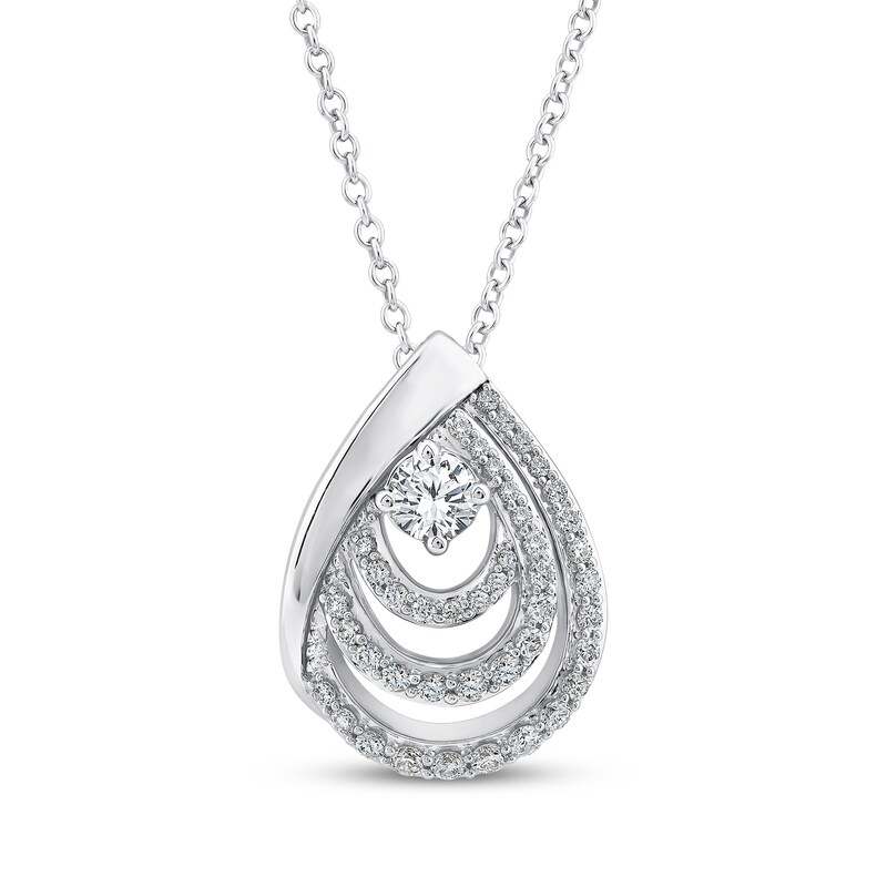 Main Image 1 of Diamond Layered Teardrop Necklace 1/2 ct tw 10K White Gold 17"