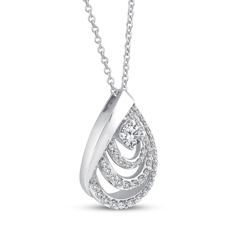 Main Image 2 of Diamond Layered Teardrop Necklace 1/2 ct tw 10K White Gold 17"