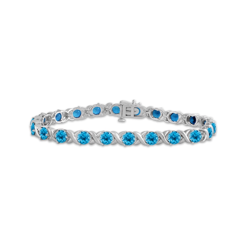 Main Image 1 of Swiss Blue Topaz "XO" Bracelet Sterling Silver 7.5"