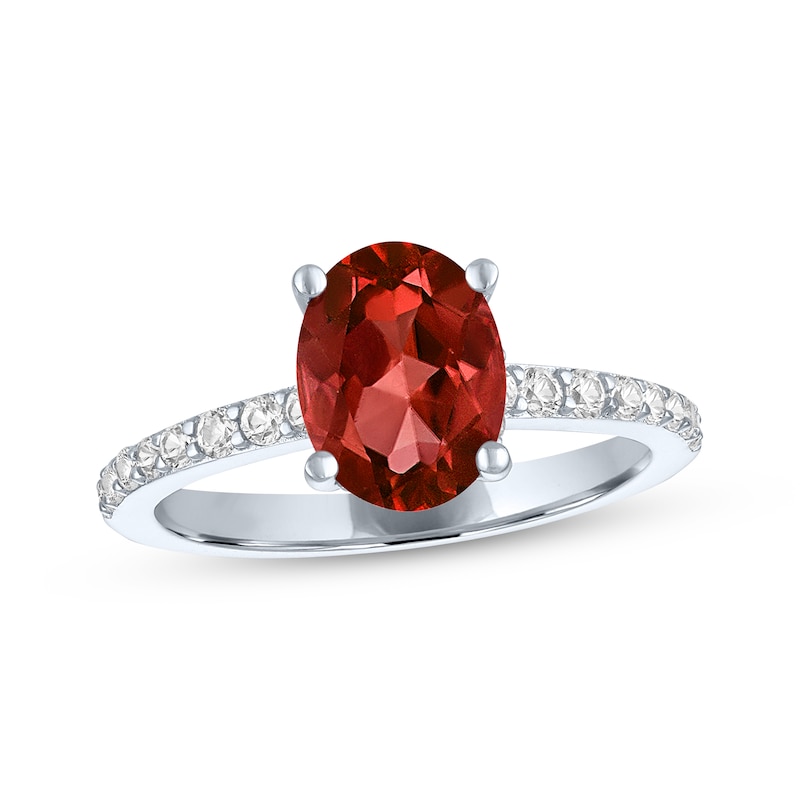 Main Image 1 of Oval-Cut Garnet & White Lab-Created Sapphire Ring Sterling Silver