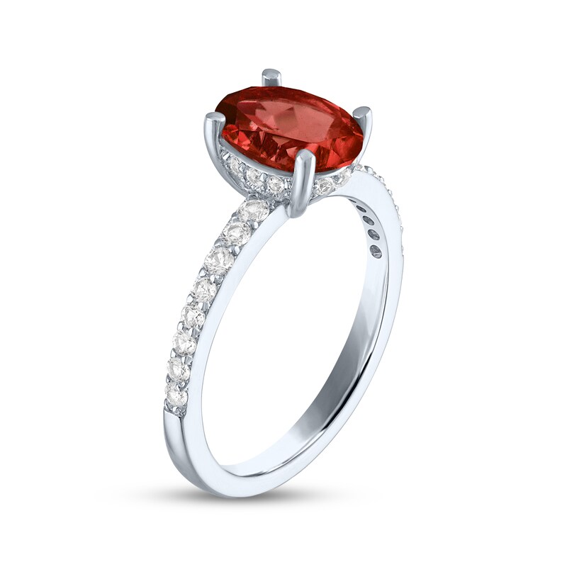 Main Image 2 of Oval-Cut Garnet & White Lab-Created Sapphire Ring Sterling Silver
