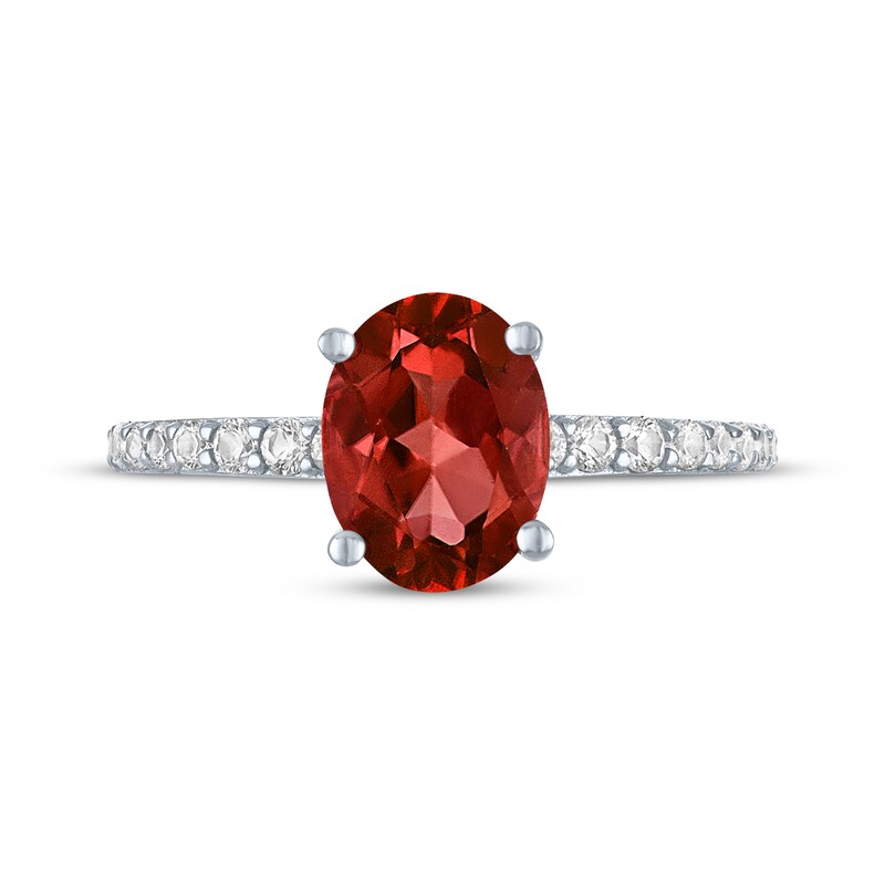 Main Image 3 of Oval-Cut Garnet & White Lab-Created Sapphire Ring Sterling Silver