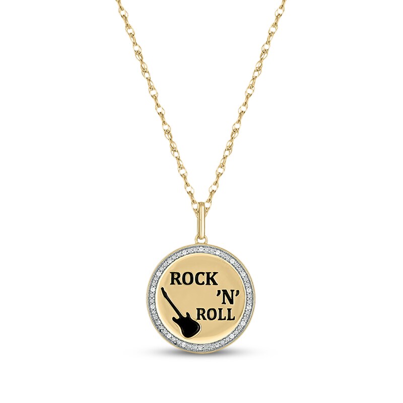 Main Image 1 of Diamond "Rock 'n' Roll" Guitar Necklace 1/20 ct tw 24K Yellow Gold Vermeil Sterling Silver 18"