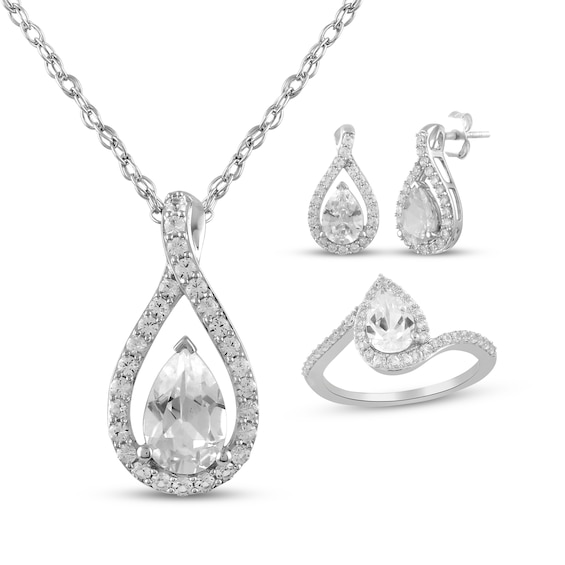 Pear-Shaped White Lab-Created Sapphire Gift Set Sterling Silver