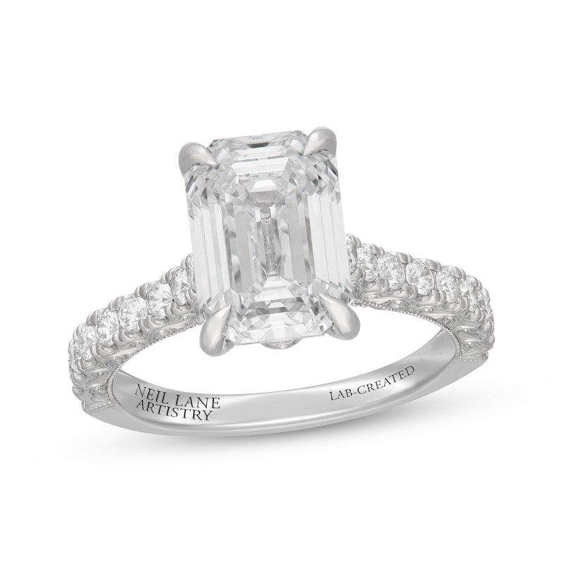 Main Image 1 of Neil Lane Artistry Heritage Emerald-Cut Lab-Grown Diamond Engagement Ring 4-5/8 ct tw Platinum