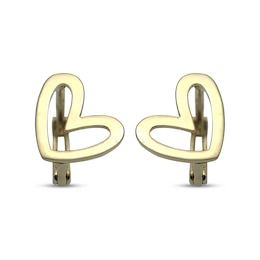Children's Tilted Heart Outline Huggie Hoop Earrings 14K Yellow Gold