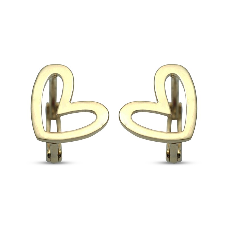 Main Image 1 of Children's Tilted Heart Outline Huggie Hoop Earrings 14K Yellow Gold